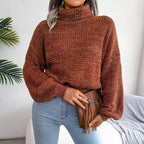 Women's Turtleneck Sweater with Ribbed Hem and Cuffs 2