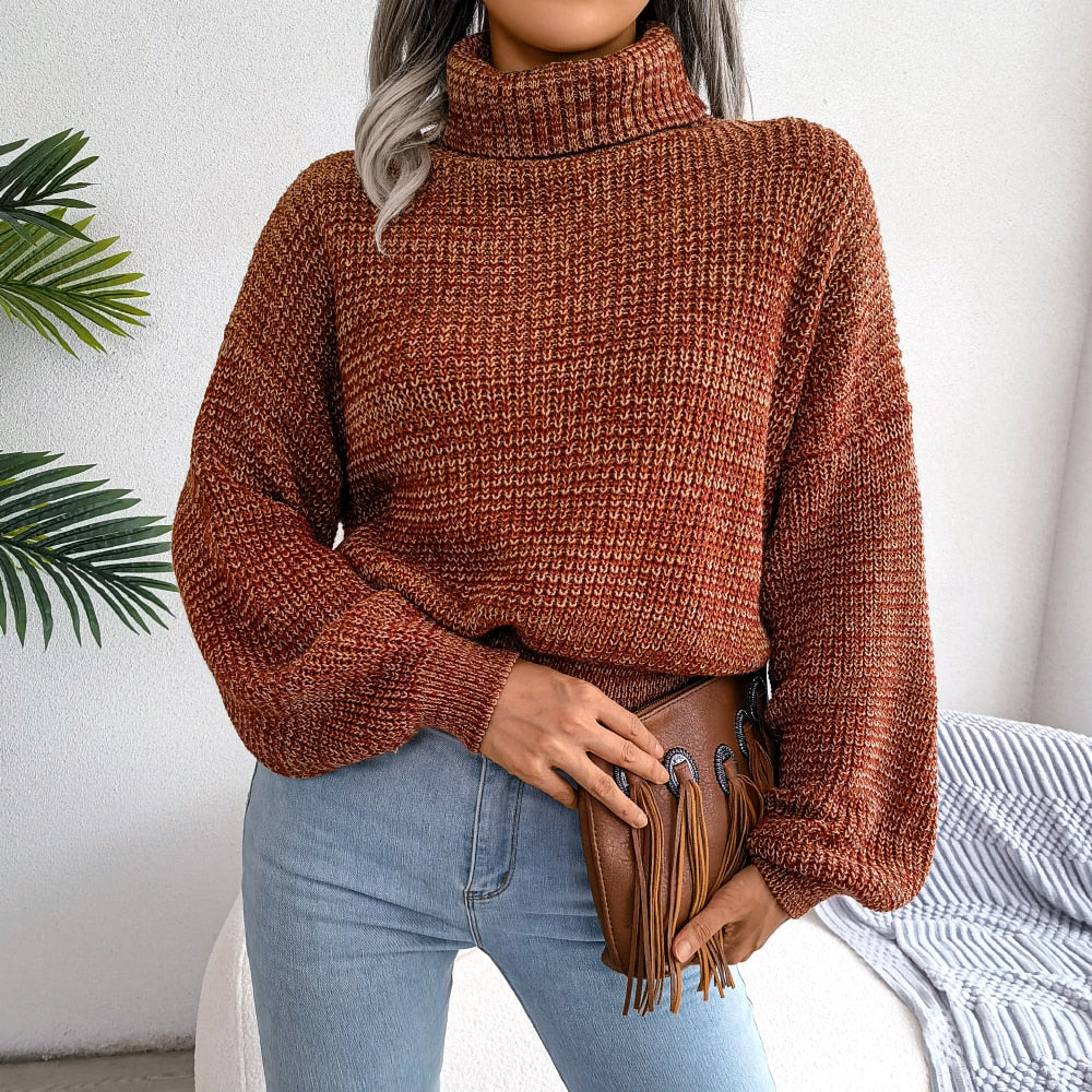 Women's Turtleneck Sweater with Ribbed Hem and Cuffs 2