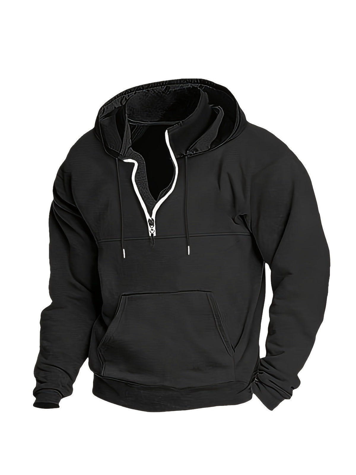 Men's Half-Zip Hoodie with Kangaroo Pocket and Drawstring 1
