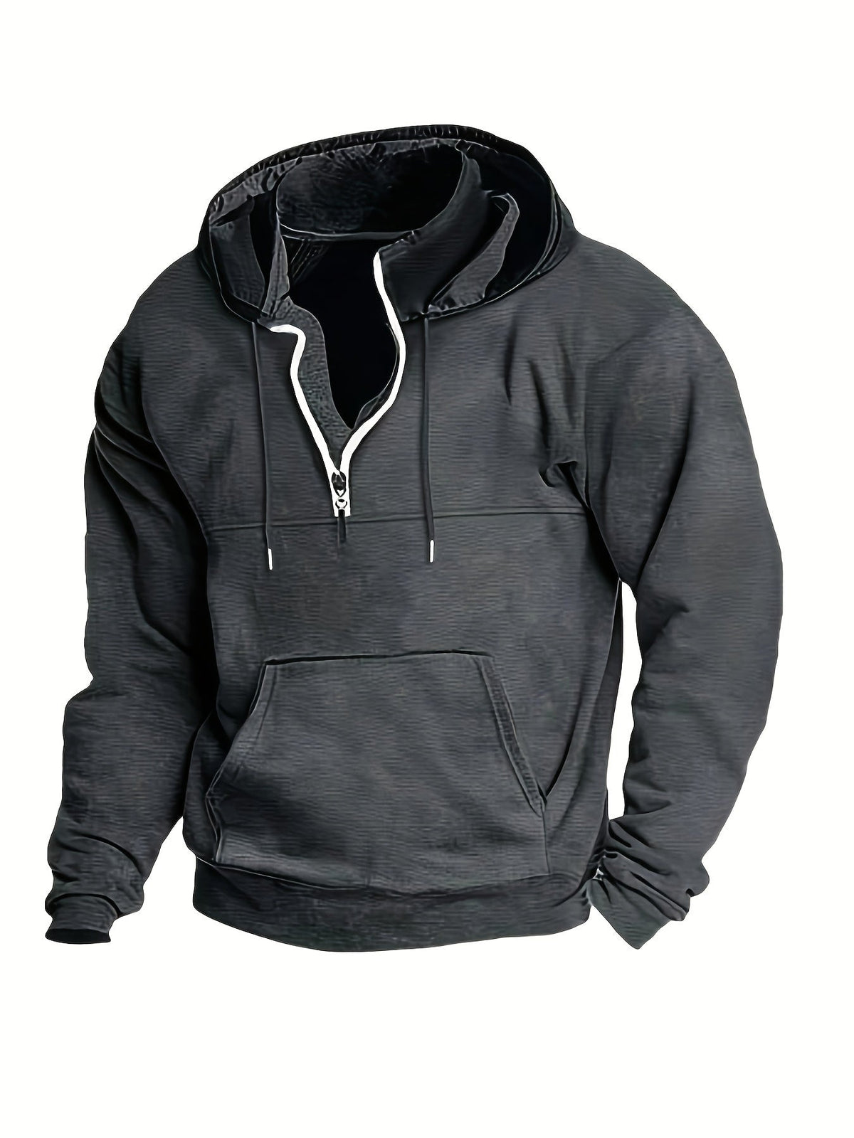 Men's Half-Zip Hoodie with Kangaroo Pocket and Drawstring 2