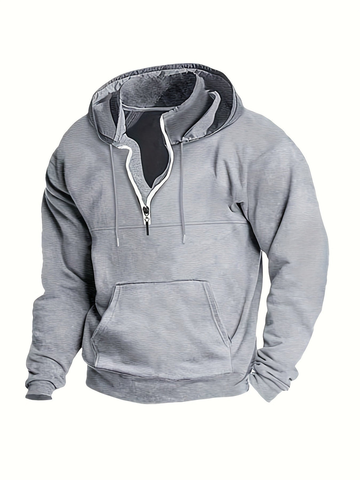 Men's Half-Zip Hoodie with Kangaroo Pocket and Drawstring 3