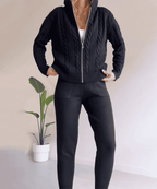 Women's Hooded Cable-Knit Zip Cardigan and Jogger Set 2