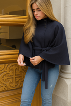 Women's Cape Coat with Belt and Button Closure 9
