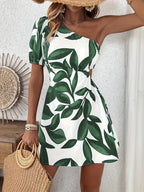 Celia | One-Shoulder Leaf Print Mini Dress 3