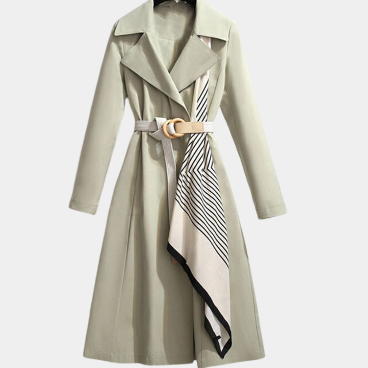 Women's Belted Midi Trench Coat with Collar 1