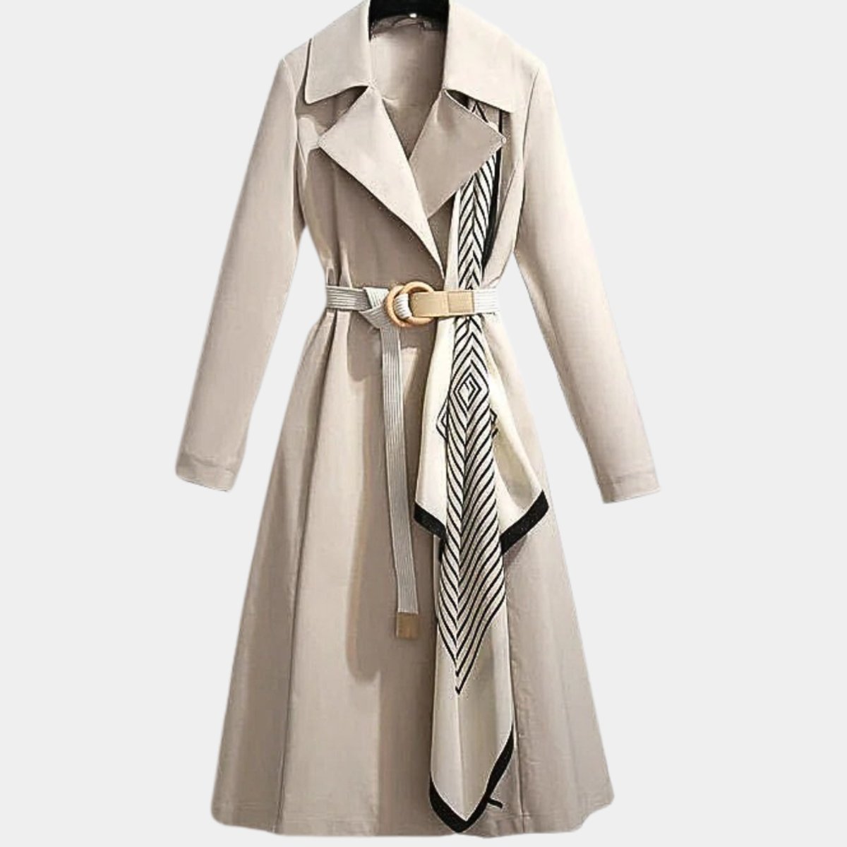 Women's Belted Midi Trench Coat with Collar 2