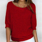 Women's Chunky Knit Half-Sleeve Pullover Round Neck 2
