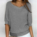 Women's Chunky Knit Half-Sleeve Pullover Round Neck 7