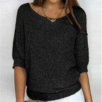 Women's Chunky Knit Half-Sleeve Pullover Round Neck 3