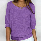Women's Chunky Knit Half-Sleeve Pullover Round Neck 8