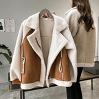 Women's Oversized Shearling Jacket with Notch Collar 1
