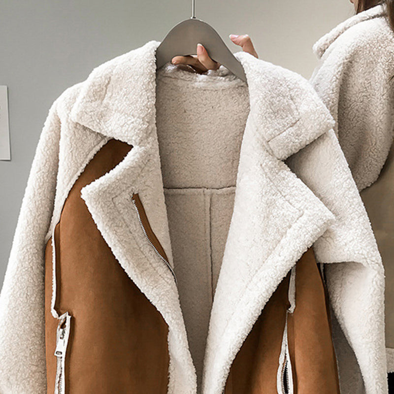 Women's Oversized Shearling Jacket with Notch Collar 3