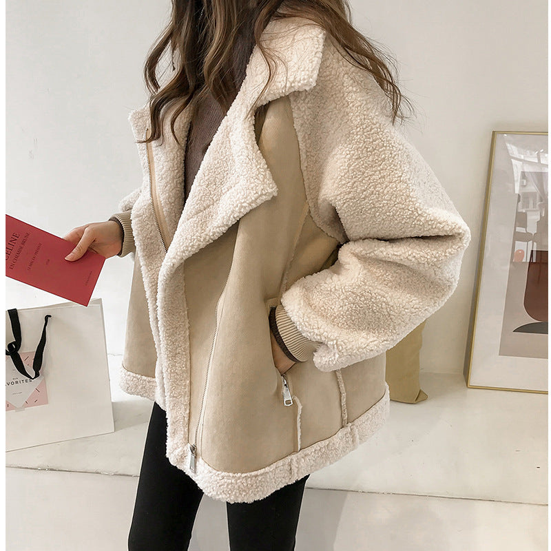 Women's Oversized Shearling Jacket with Notch Collar 2