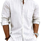 Men's Striped Button-Up Shirt Stand Collar Long Sleeve 8