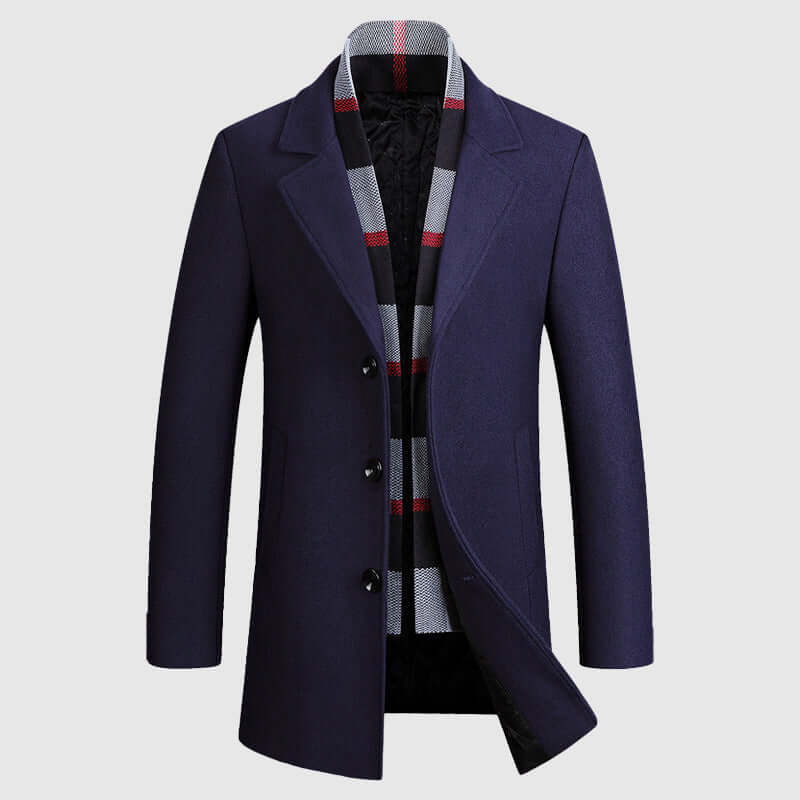 Men's Shawl Collar Coat with Quilted Lining Plaid Detail 2