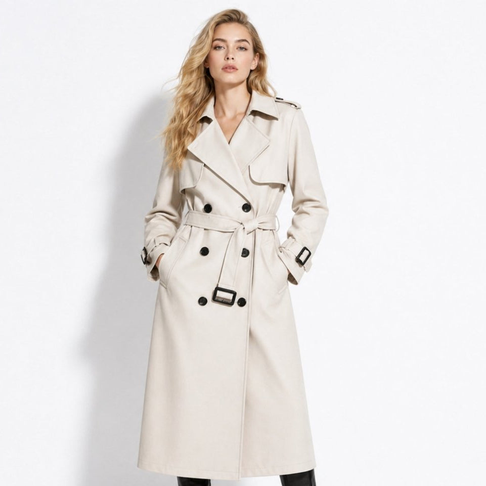 Women's Double-Breasted Belted Trench Coat Oversized Fit 1