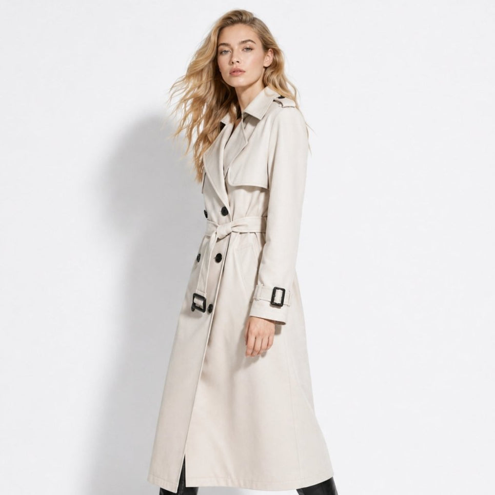 Women's Double-Breasted Belted Trench Coat Oversized Fit 4