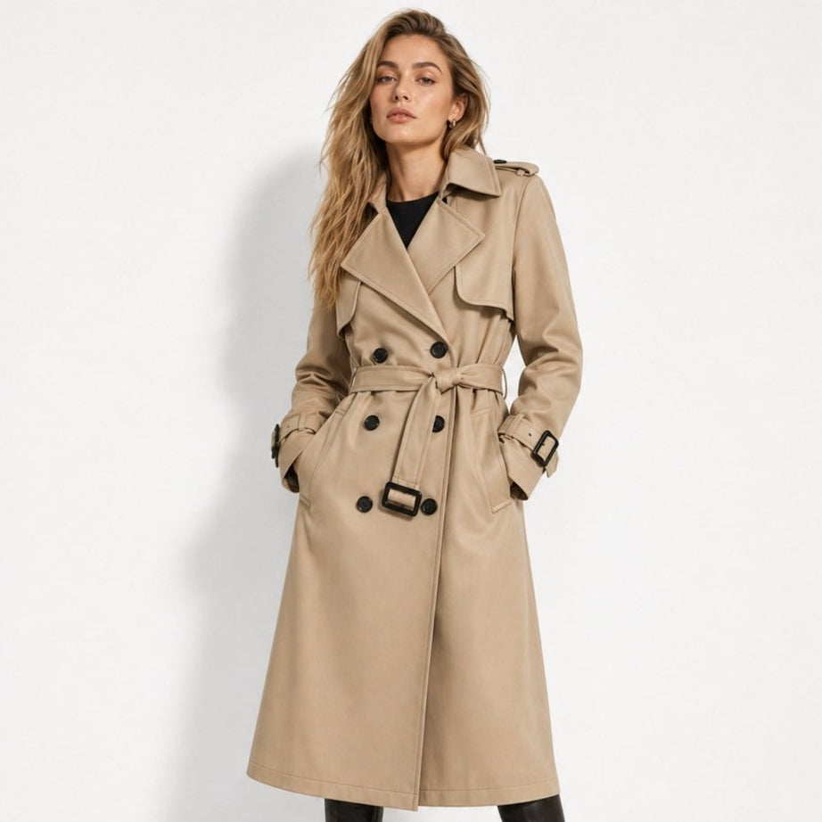 Women's Double-Breasted Belted Trench Coat Oversized Fit 6