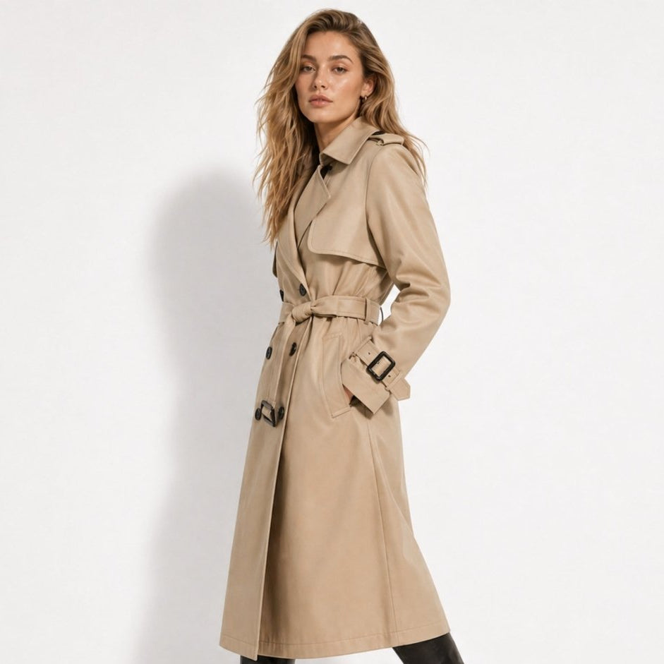 Women's Double-Breasted Belted Trench Coat Oversized Fit 7
