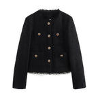 Women's Textured Blazer Gold Button Front with Patch Pockets 2