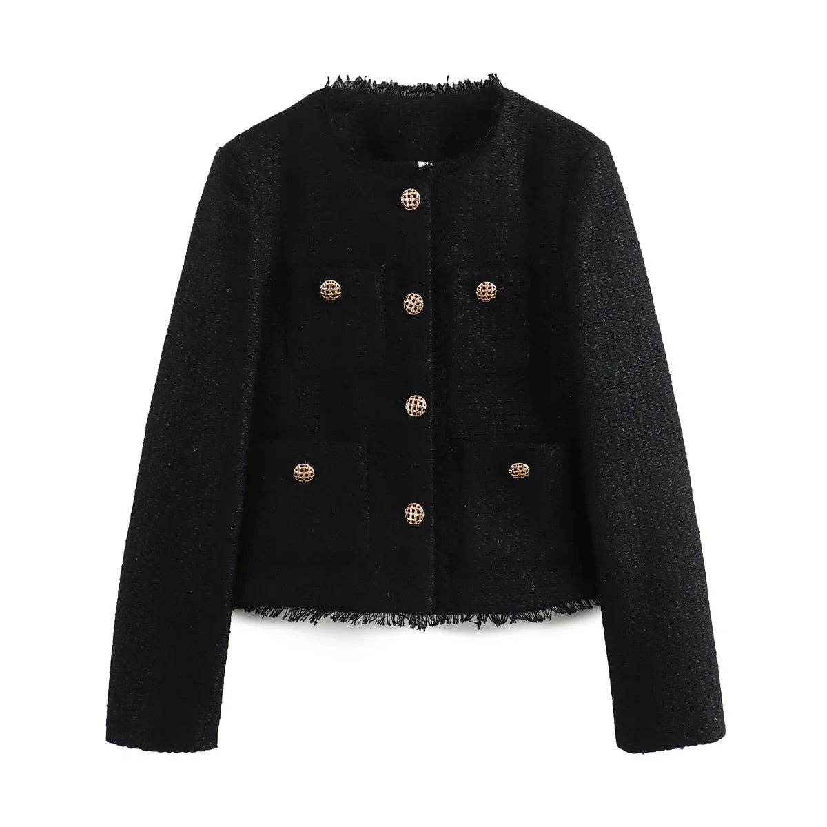Women's Textured Blazer Gold Button Front with Patch Pockets 2