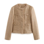Women's Textured Blazer Gold Button Front with Patch Pockets 1