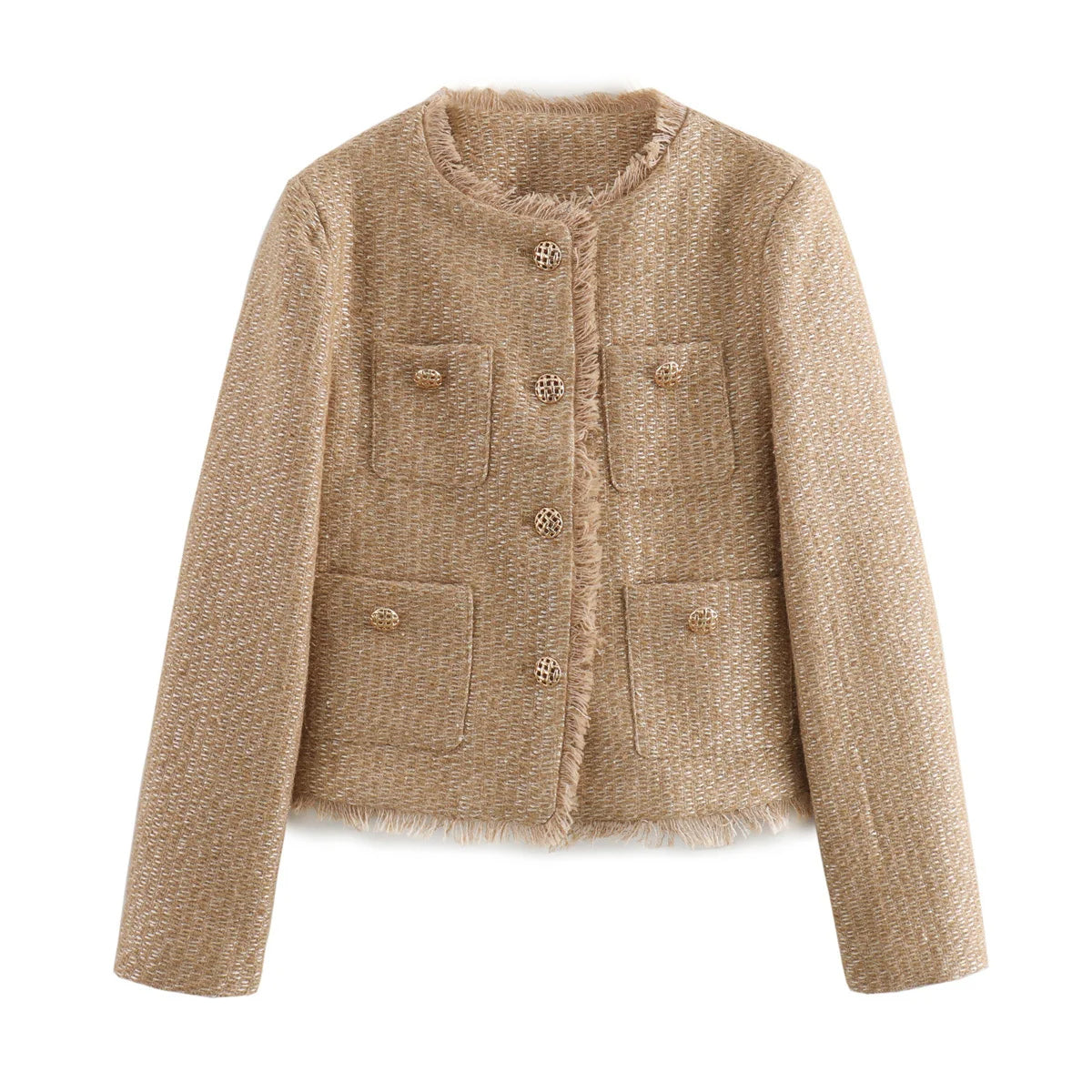 Women's Textured Blazer Gold Button Front with Patch Pockets 1