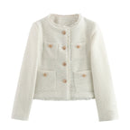 Women's Textured Blazer Gold Button Front with Patch Pockets 3