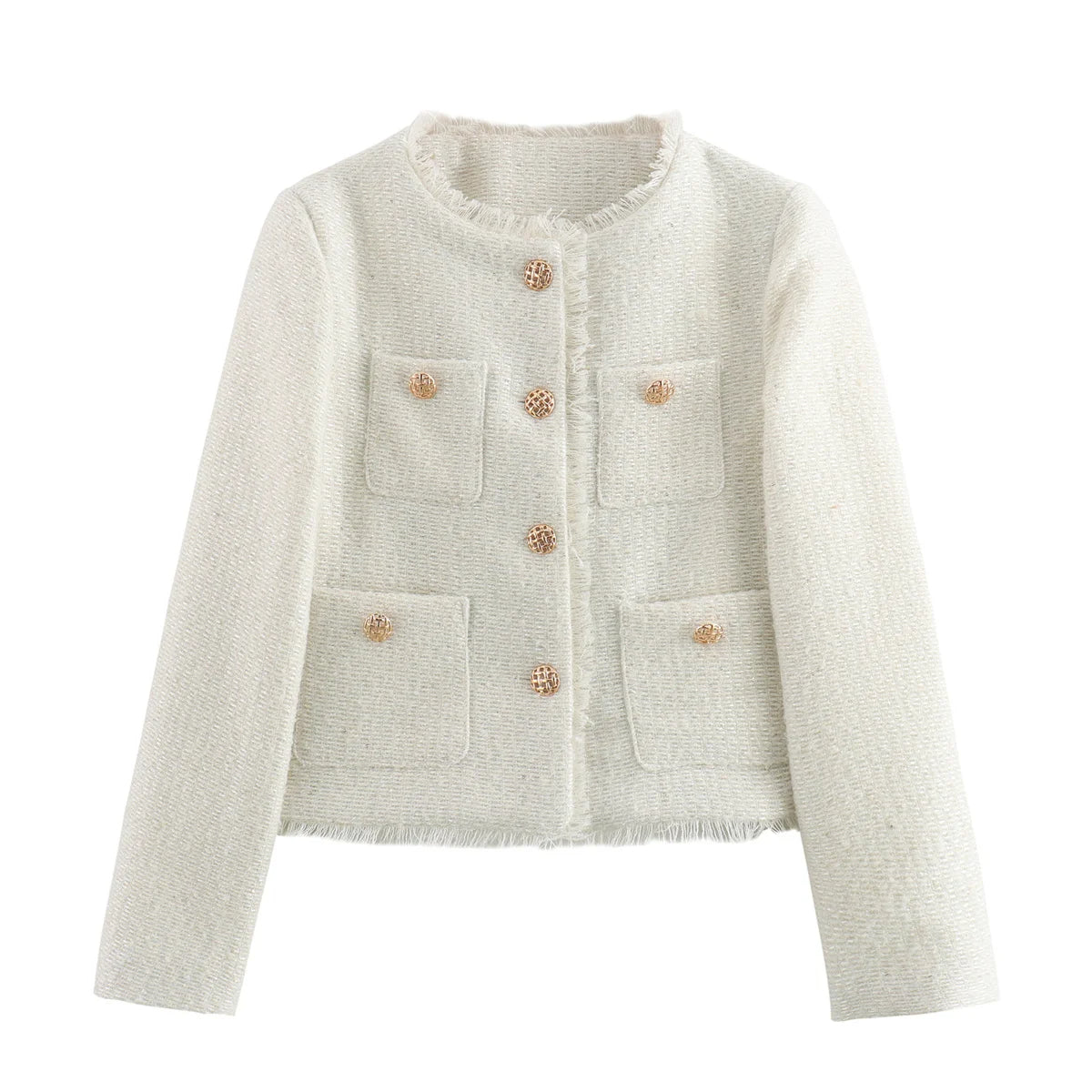 Women's Textured Blazer Gold Button Front with Patch Pockets 3