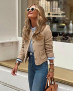 Women's Textured Blazer Gold Button Front with Patch Pockets 4