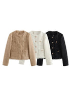 Women's Textured Blazer Gold Button Front with Patch Pockets 6