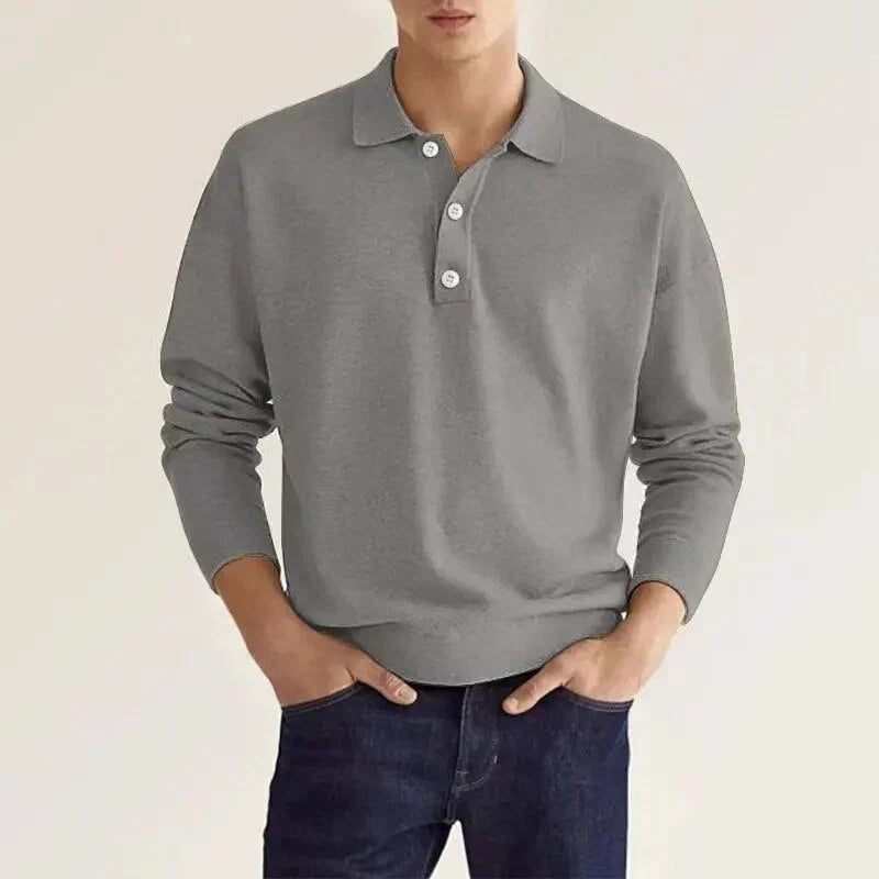 Men's Long Sleeve Polo Shirt with Button Placket 6
