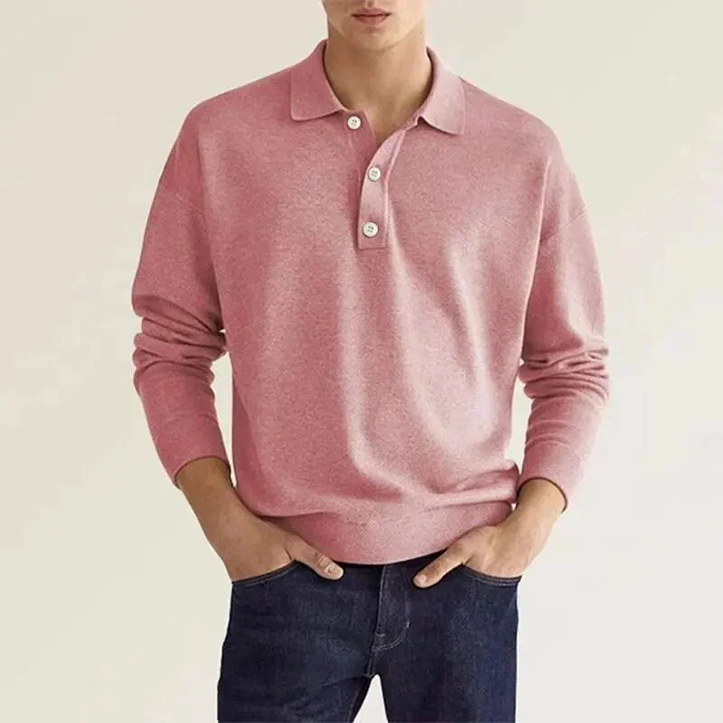 Men's Long Sleeve Polo Shirt with Button Placket 5