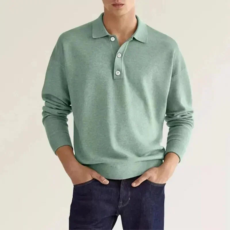 Men's Long Sleeve Polo Shirt with Button Placket 4