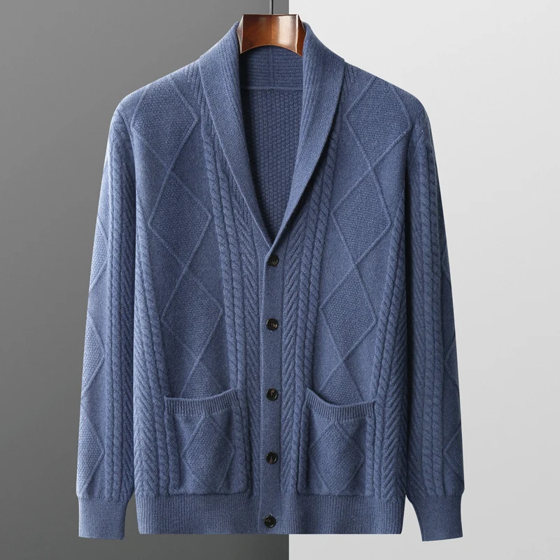 Men's Cable Knit Cardigan with Shawl Collar and Buttons 4