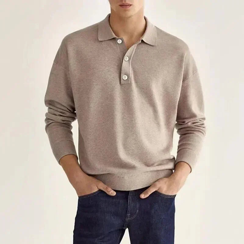 Men's Long Sleeve Polo Shirt with Button Placket 3