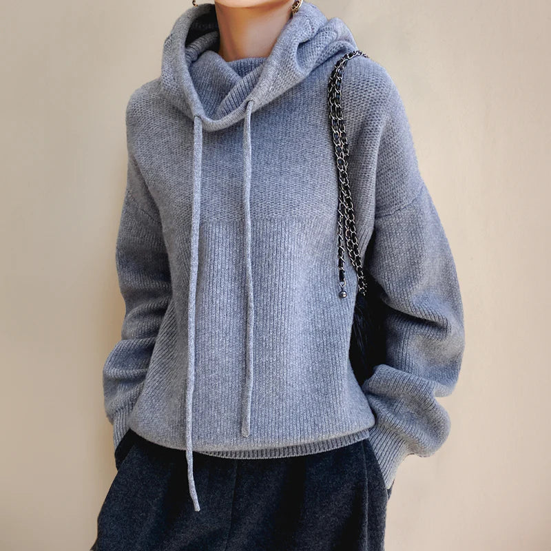 Women's Ribbed Hooded Sweater with Long Sleeves 2