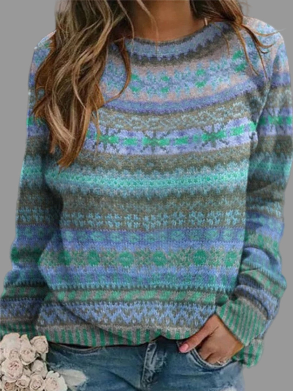 Women's Crew Neck Sweater Long Sleeve Relaxed Fit 1