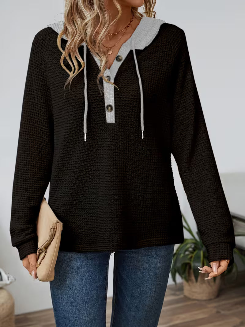 Hanna| Casual Button Waffle Knit Hoodie 3
