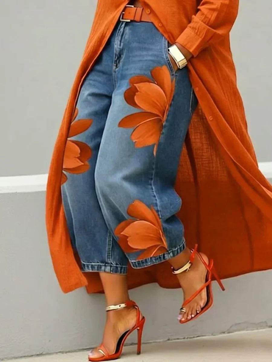 Mallory |  Stylish Shirt Dress and Floral Jeans Set 8