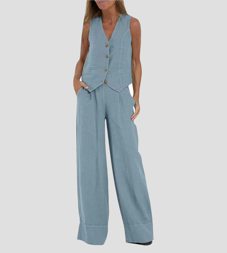 Holly | Sleeveless V-Neck & Wide-Leg Pant Set 17