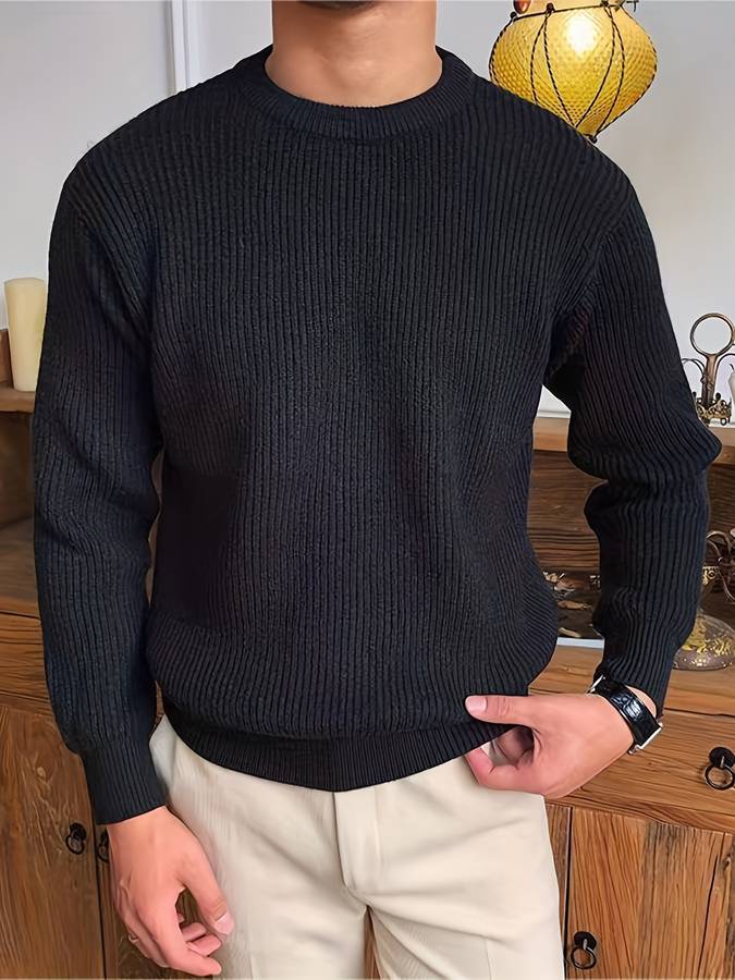 Men's Ribbed Crew Neck Sweater Long Sleeve Pullover 2