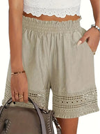Chloette | Elegant Lace Trim Slant Pocket Shorts 1