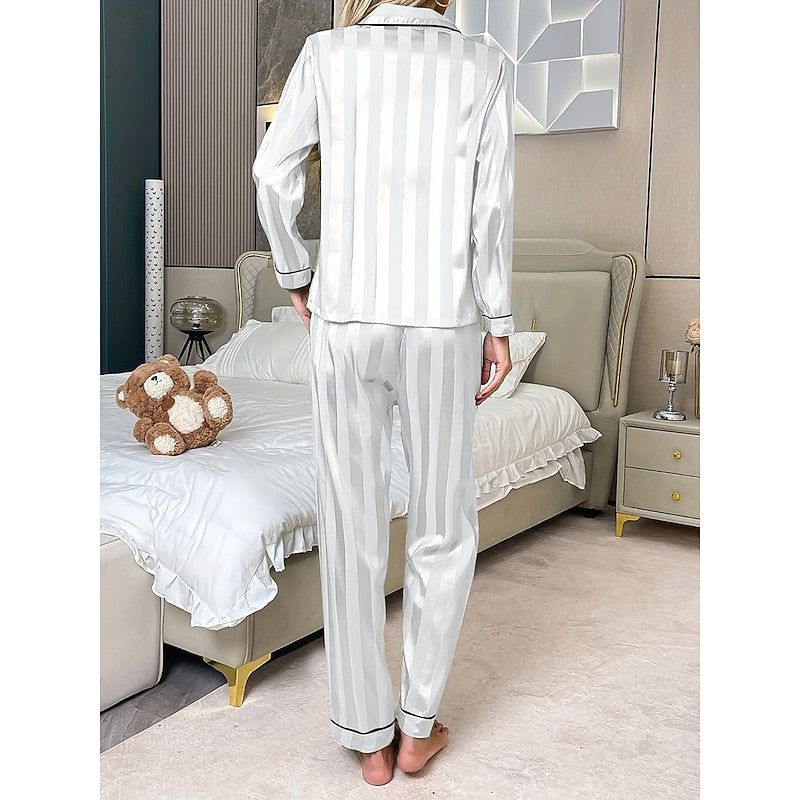 Women's Two-Piece Button-Front Lounge Set Long Sleeve 5