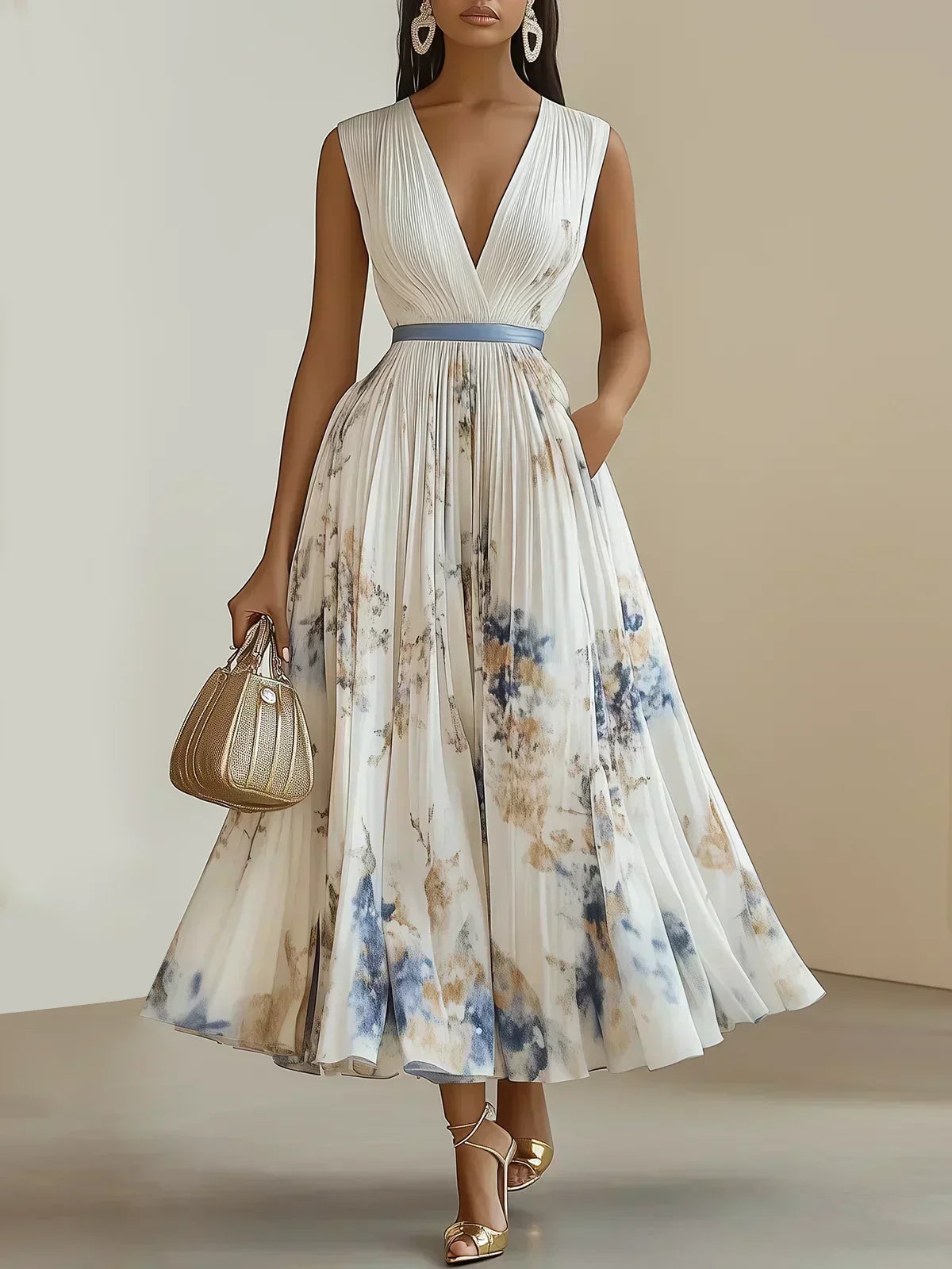 Molly | Elegant Sleeveless Long V-Neck Dress 1