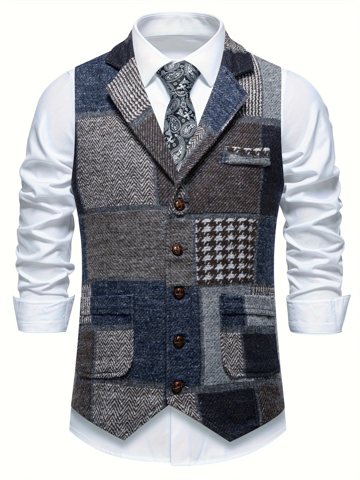 Benedict | Patchwork Vest with Herringbone Pattern 3