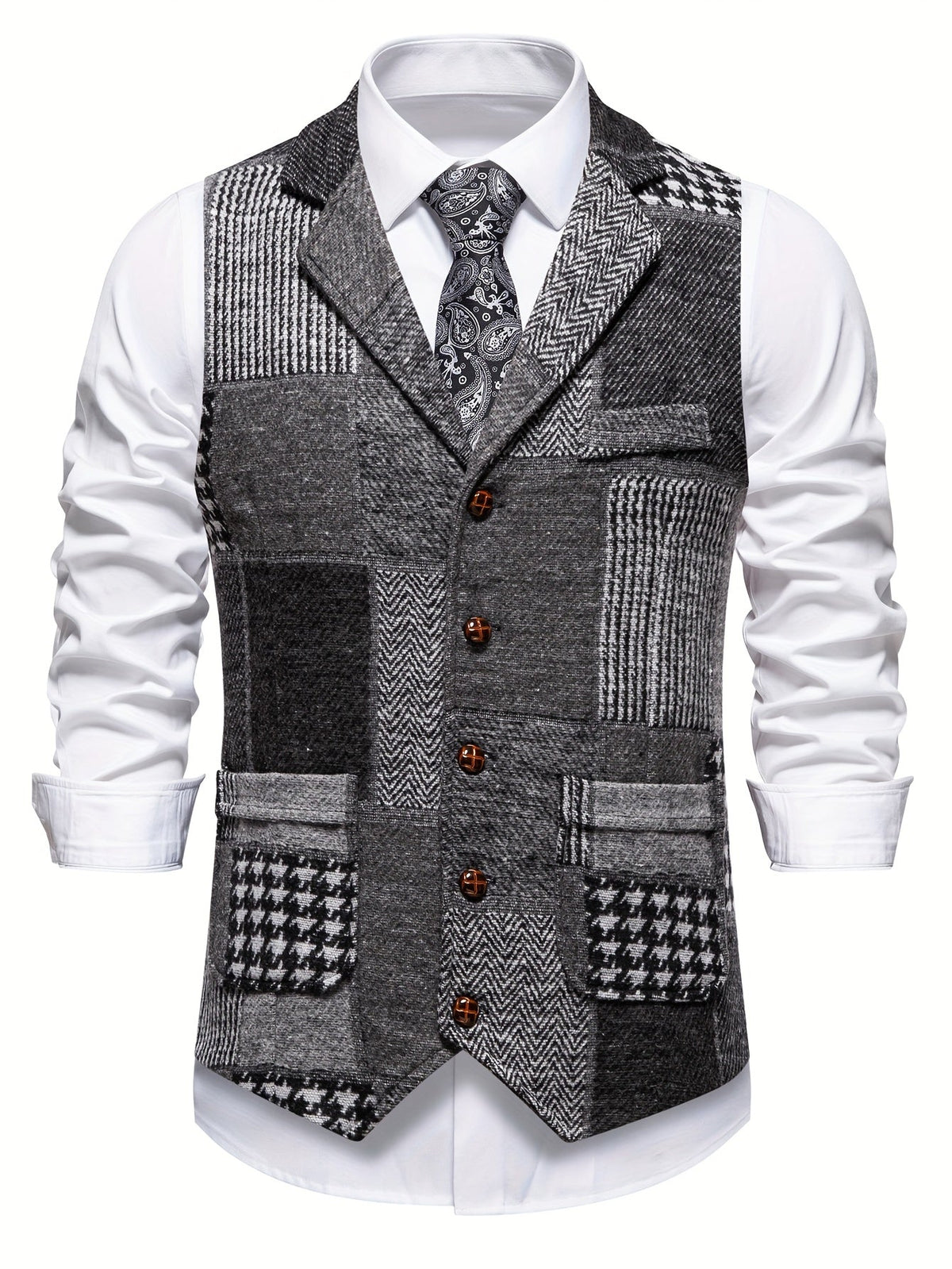 Benedict | Patchwork Vest with Herringbone Pattern 2