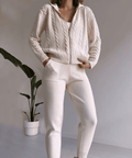 Women's Hooded Cable-Knit Zip Cardigan and Jogger Set 1