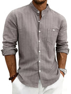 Men's Striped Button-Up Shirt Stand Collar Long Sleeve 2