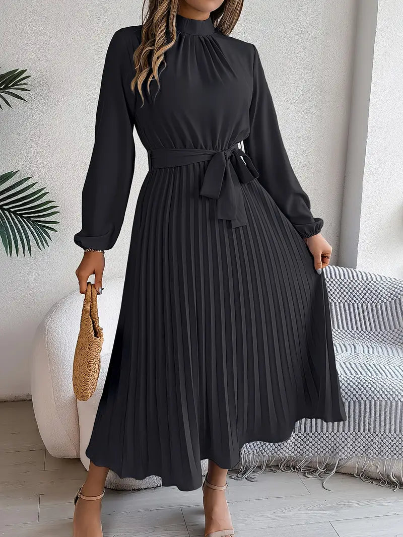 Isabella | Long-Sleeve Belted Waist Midi Dress 11